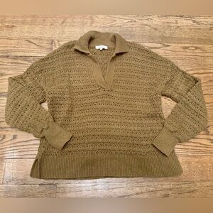 Madewell Open Knit Collared Sweater Medium Camel Brown